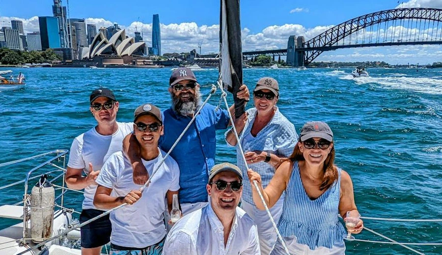 Family enjoying Christmas Day boat hire on Sydney Harbour